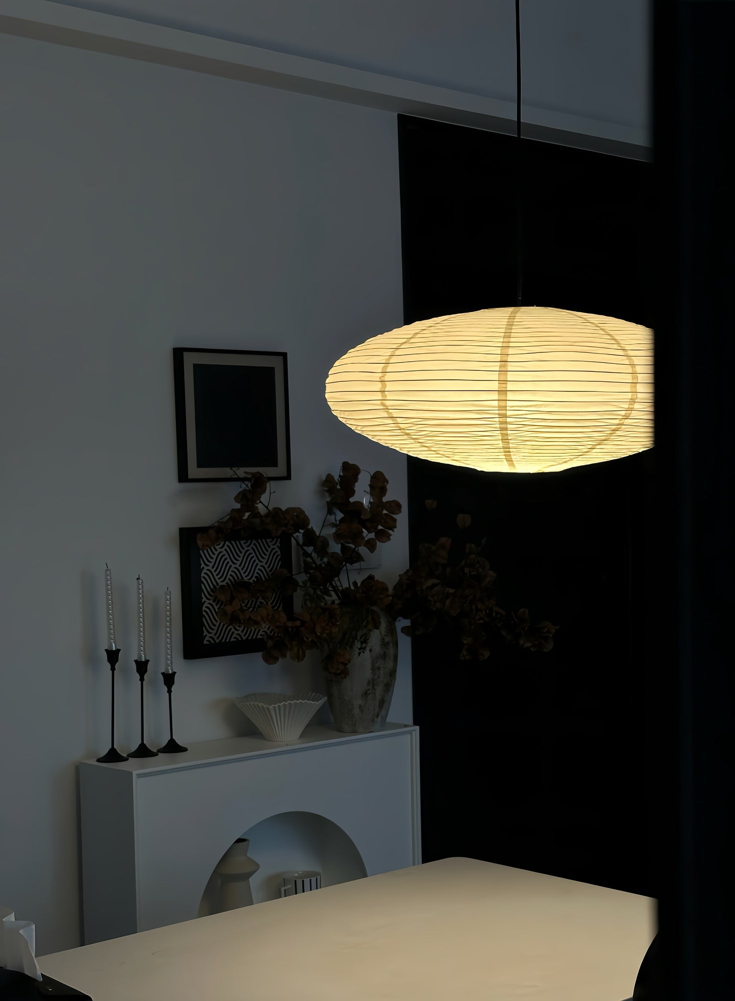 Washi Paper Pendant Lamp - Handcrafted Mulberry Light for Cozy Room