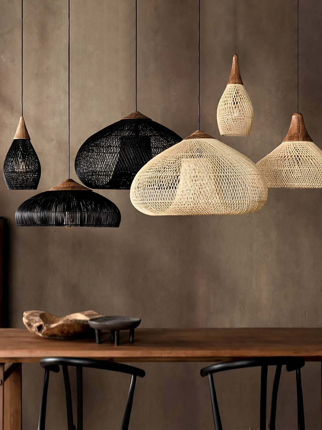 Woven Rattan Wood Plug-In Pendant Light