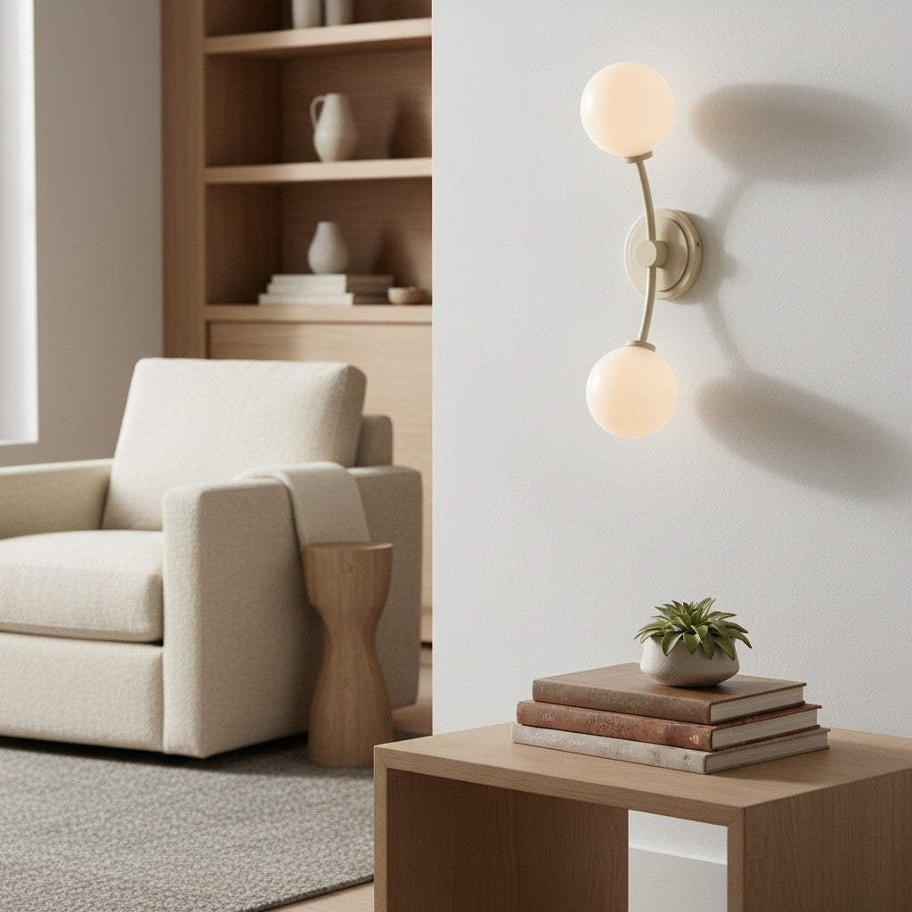 Arden Glass 2 Light Iron Wall Sconce - Modern Curved Design for Bathroom or Hallway
