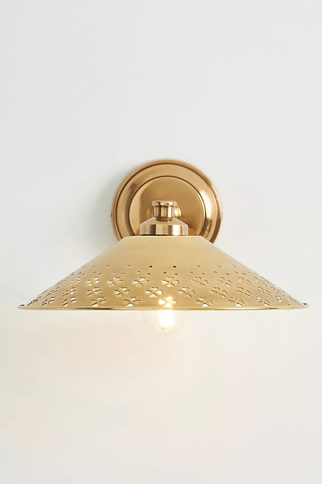 Auriglow Brass Wall Sconce - Perforated Modern Wall Light for Hallway