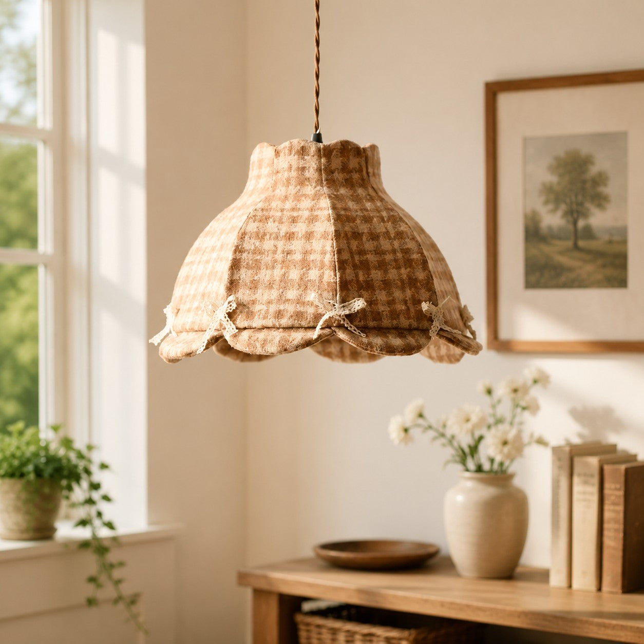 Vintage Plaid Fabric Pendant Light