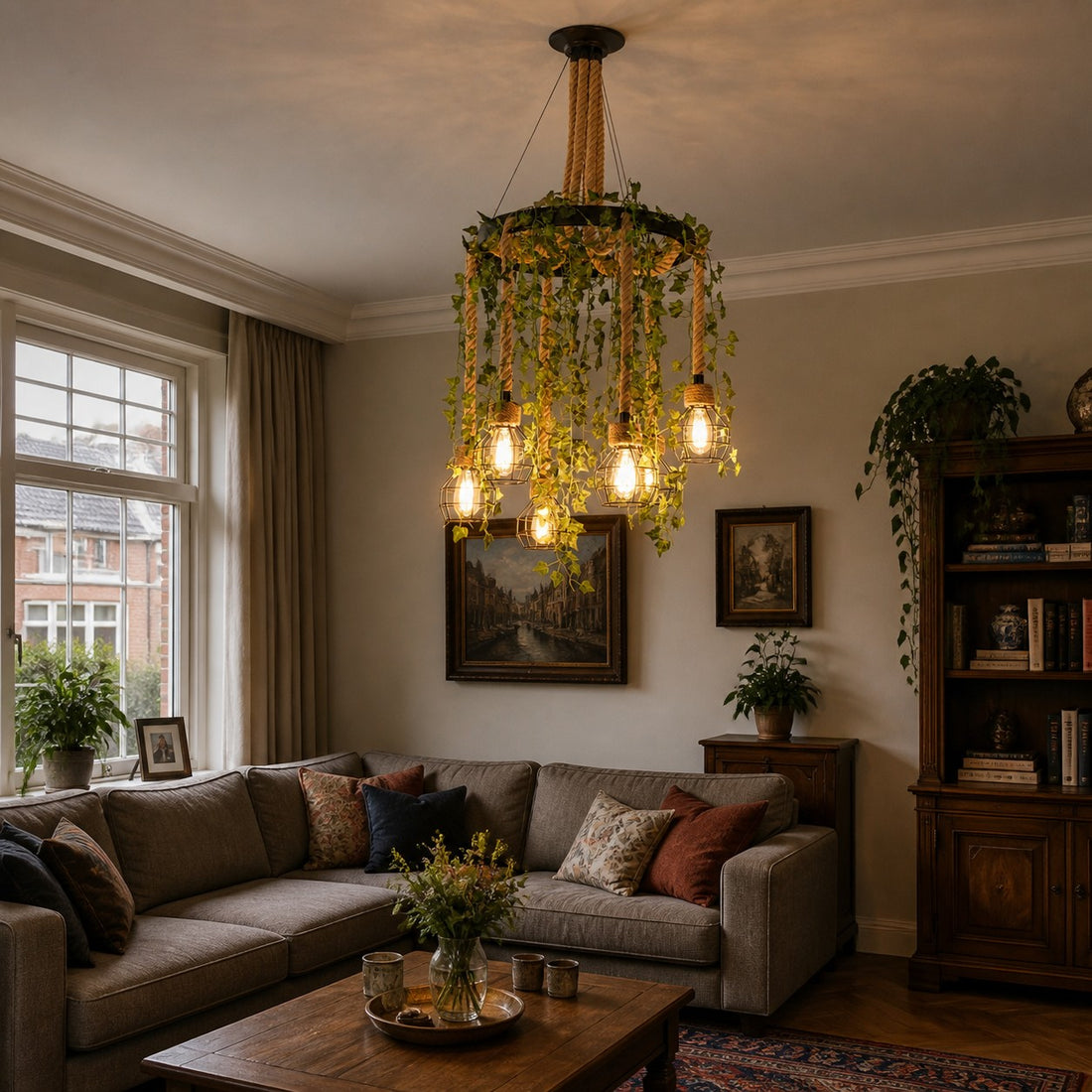 Rope-Wrapped Industrial Ring Chandelier