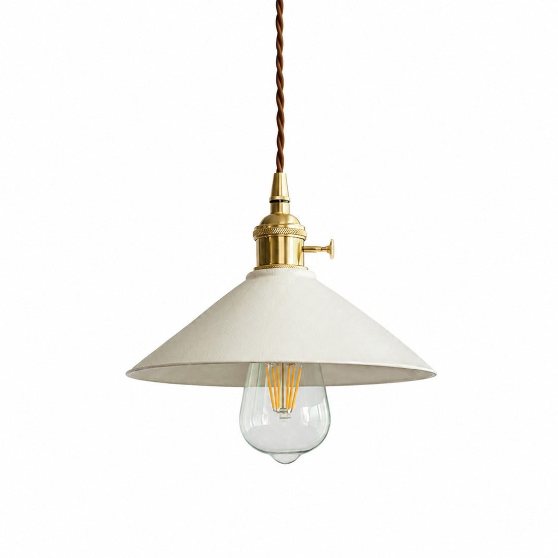 Ivory ceramic pendant light with brass-tone socket
