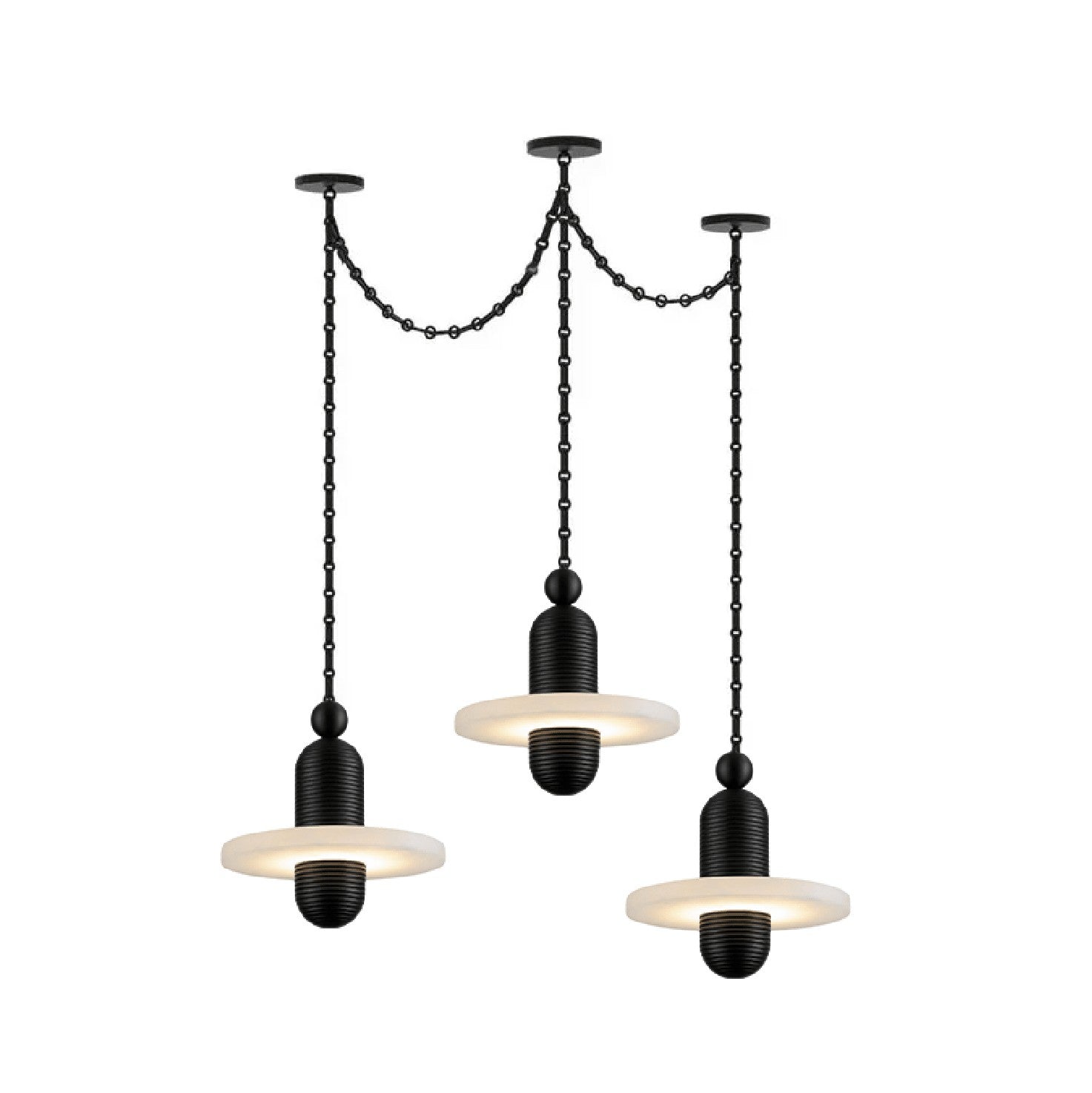 Black Metal Alabaster Chain-Hung Chandelier