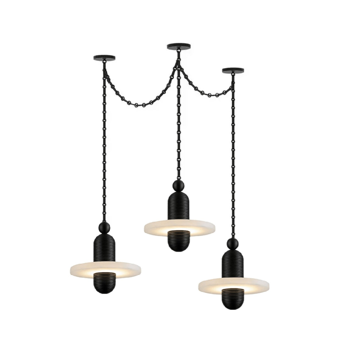 Black Metal Alabaster Chain-Hung Chandelier