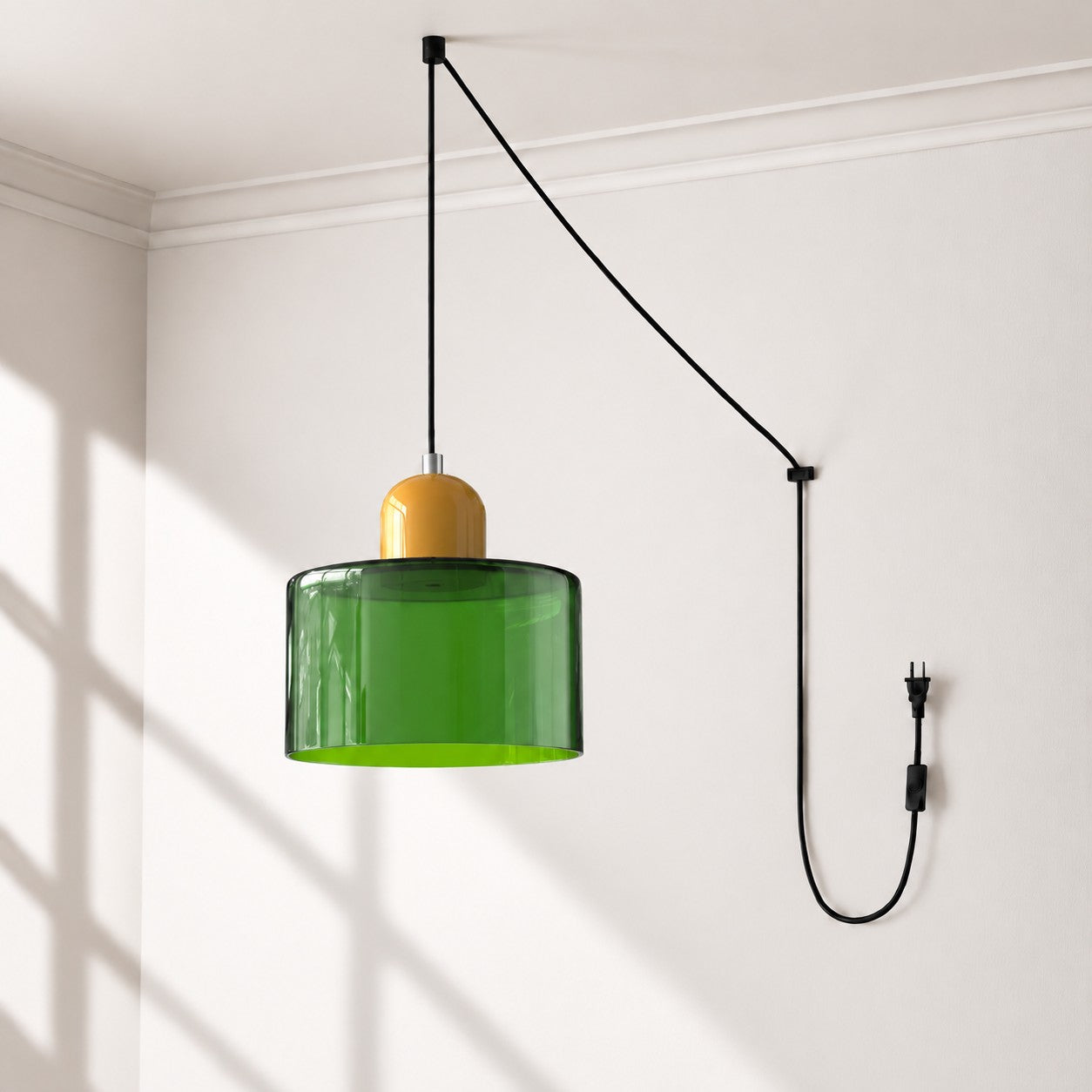 Mid-Century-Makronen-Pendelleuchte mit Stecker und Zugkabel - Bunter Lampenschirm als Hängelampe für die Wohnraumdekoration