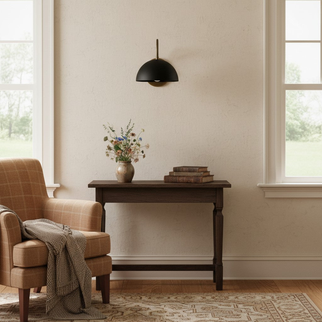 Curva Metal Industrial Wall Sconce - Curved Brass Arm - Hammered Dome Light Fixture