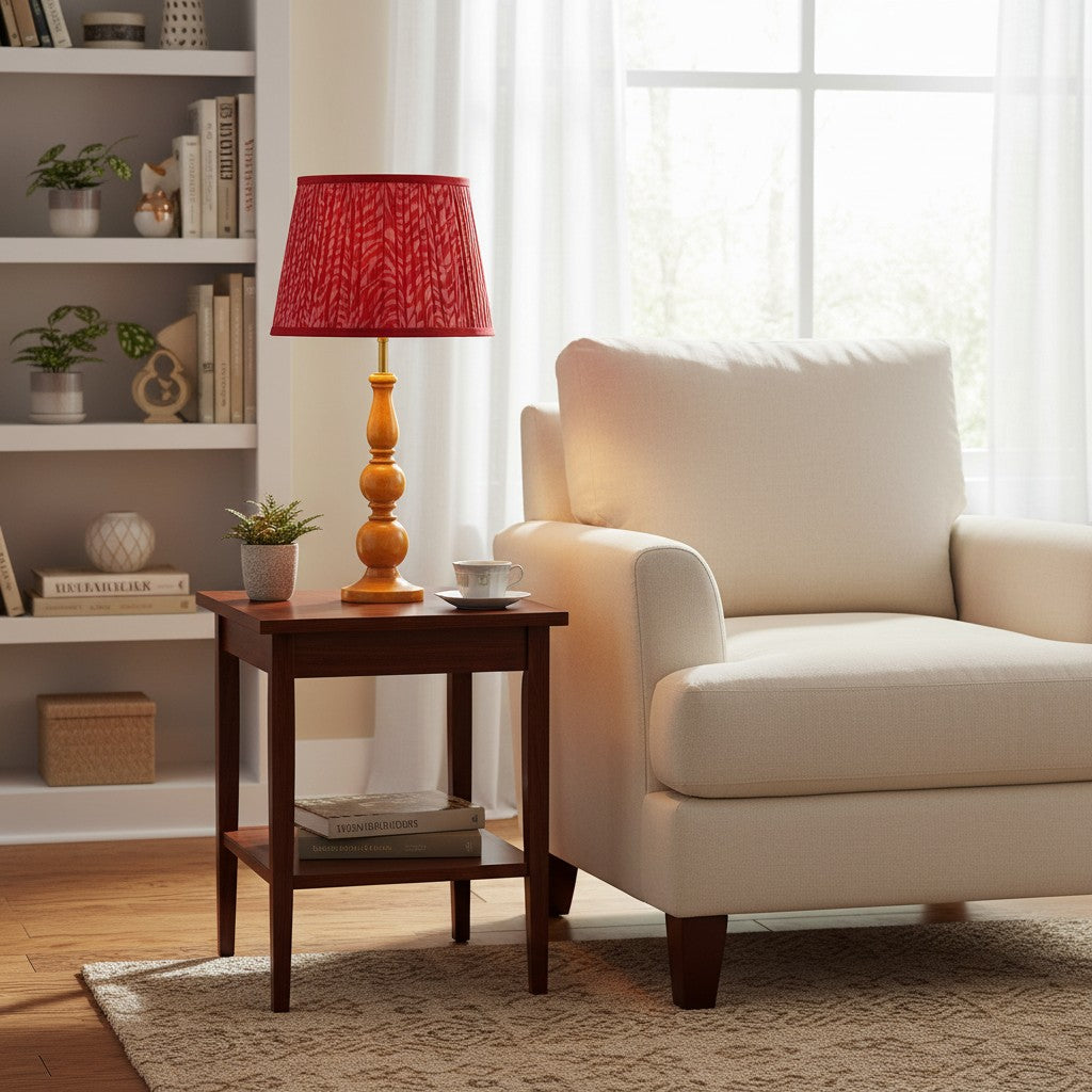 Grainora Table Lamp with Wooden Grain Base – Fabric Lampshade for Living Rooms