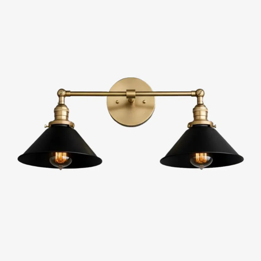 Conique Metal Industrial Wall Sconce with Dual Cone Shades - Vintage Metal Finish