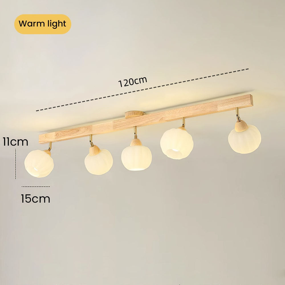 Cream Wood Track Light - Modern Ball Ceiling Light for Living Room