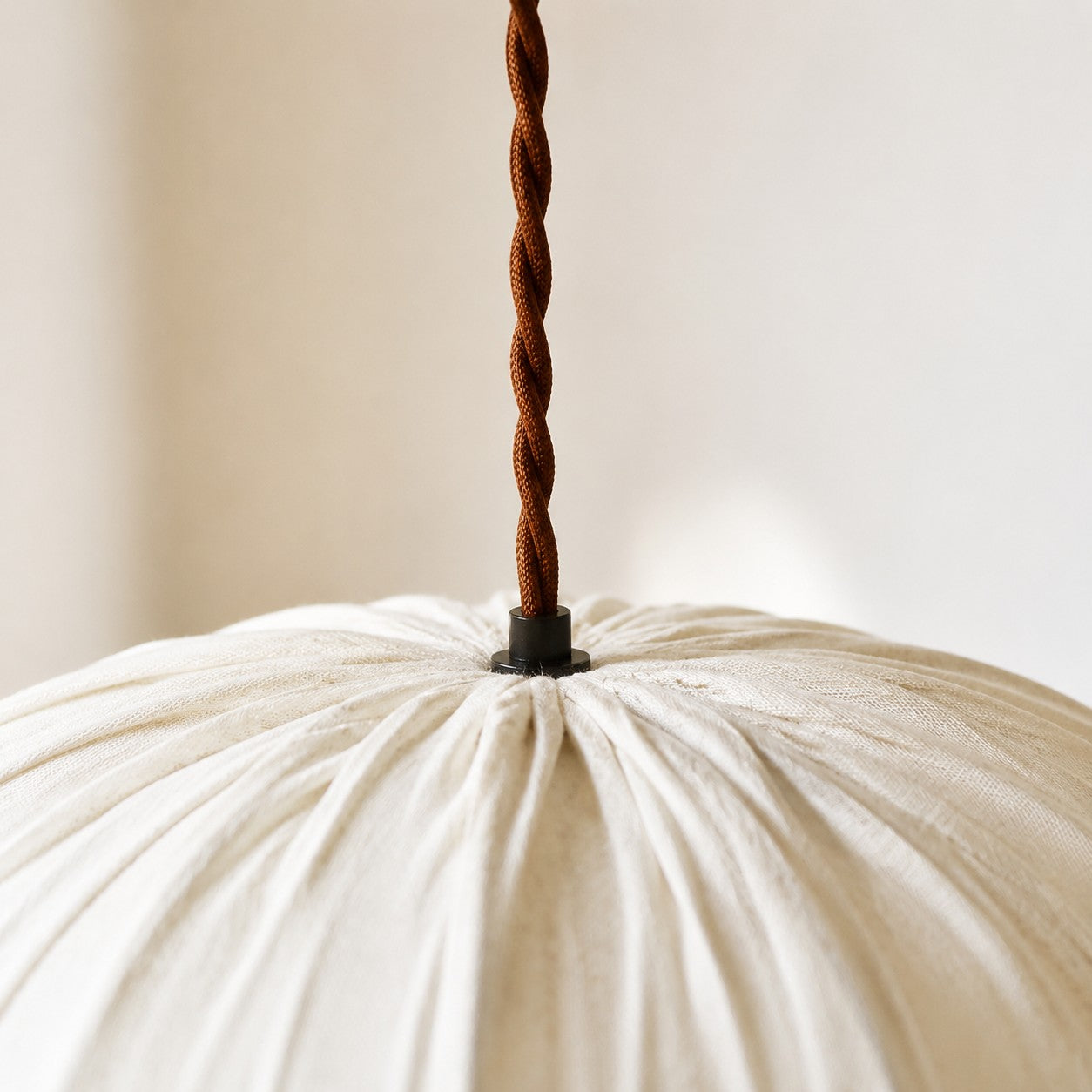 Fabric Globe Pendant Light with Wood Canopy