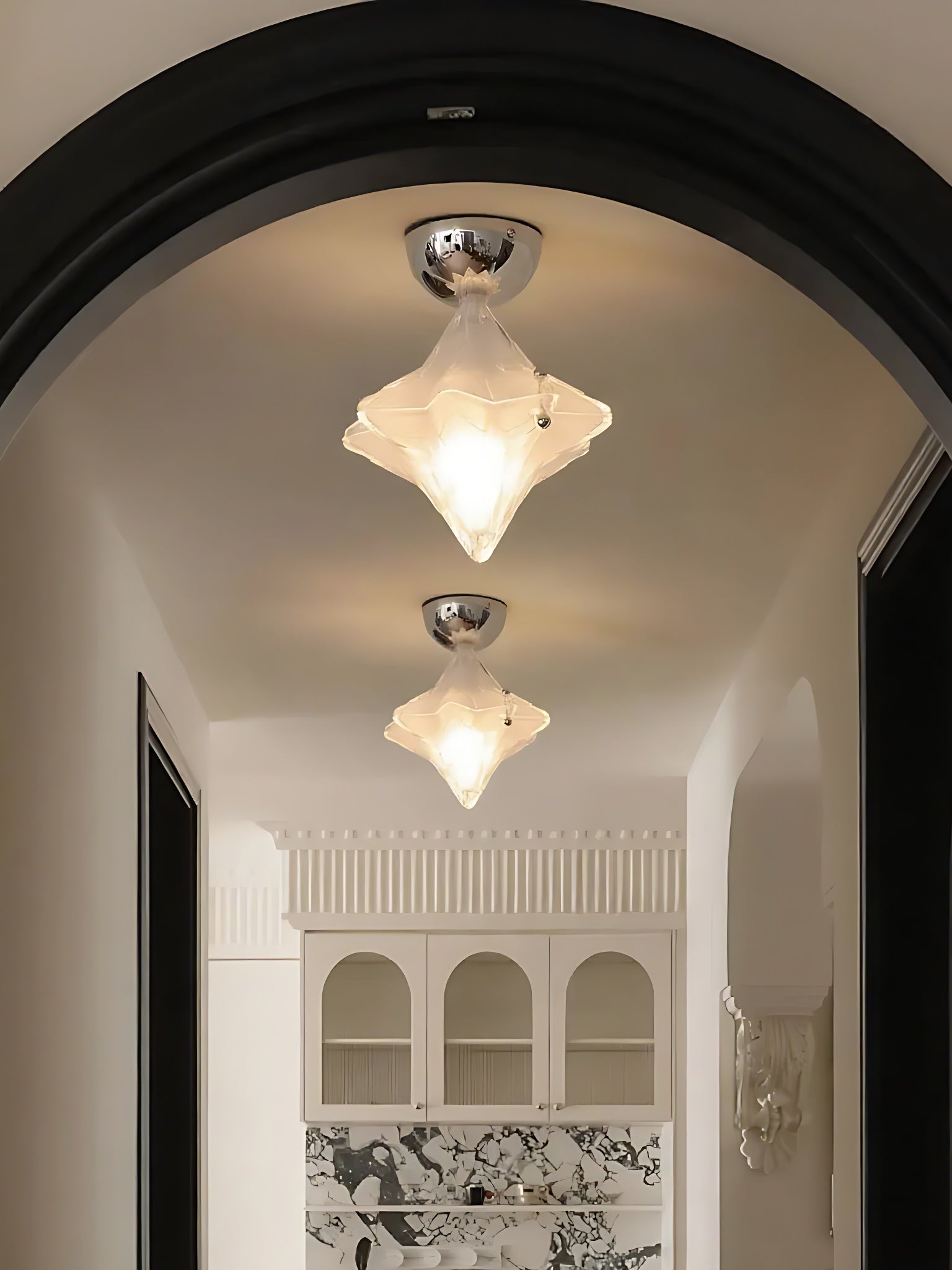 Art Deco Star Ceiling Lamp - Frosted Glass Fixture for Hallway & Entryway - Astris Ceres