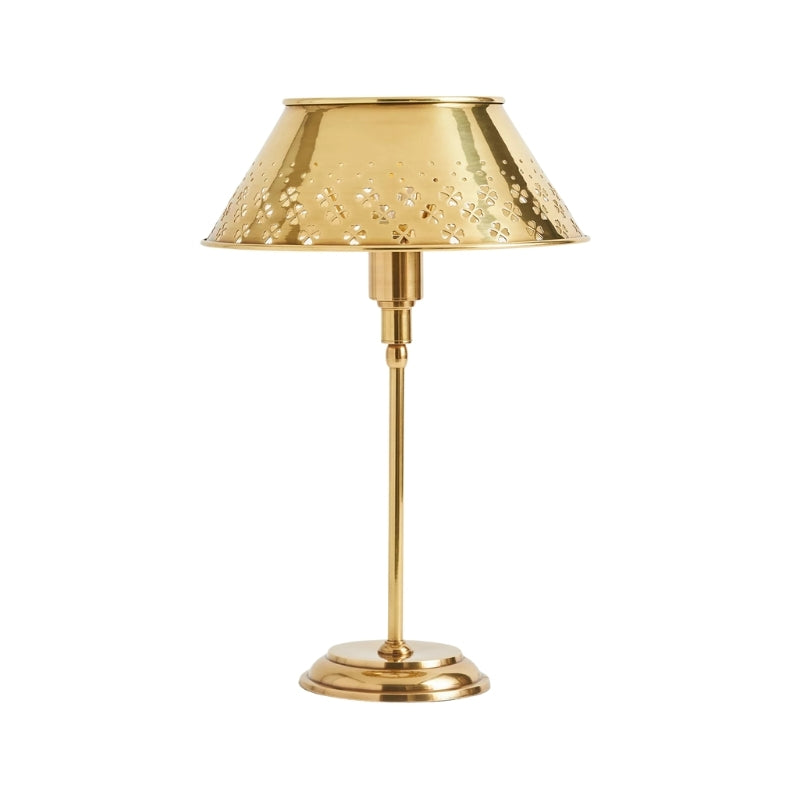 Auriglow Brass Perforated Table Lamp - Space Age Floral Bedroom Light