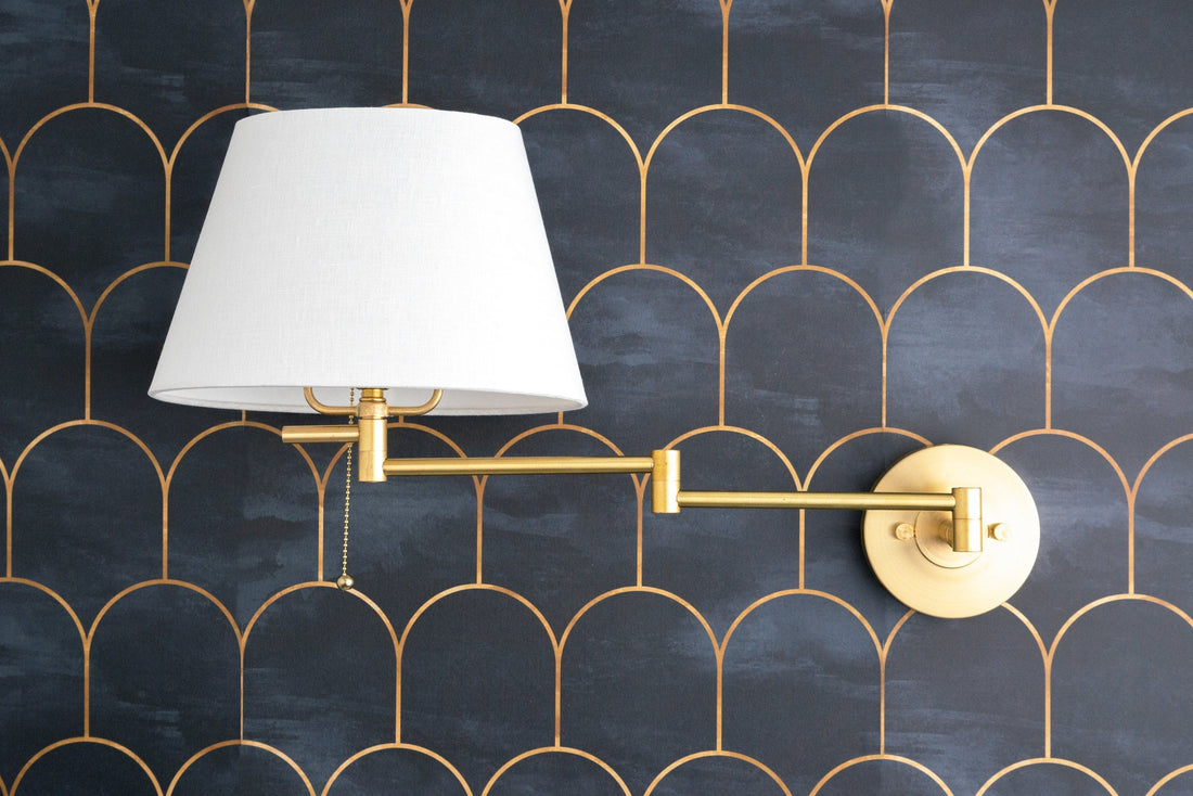 Ornato Luxe Brass Schoolhouse Sconce - Art Deco Wall Light with White Shade