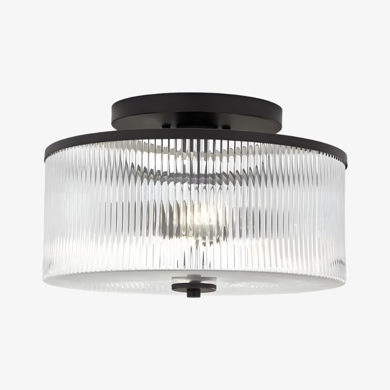 Rilona Striped Glass Drum Ceiling Fixture — Classic Semi-Flush Light for Bedroom or Office U13