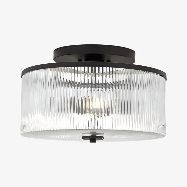 Rilona Striped Glass Drum Ceiling Fixture — Classic Semi-Flush Light for Bedroom or Office U13