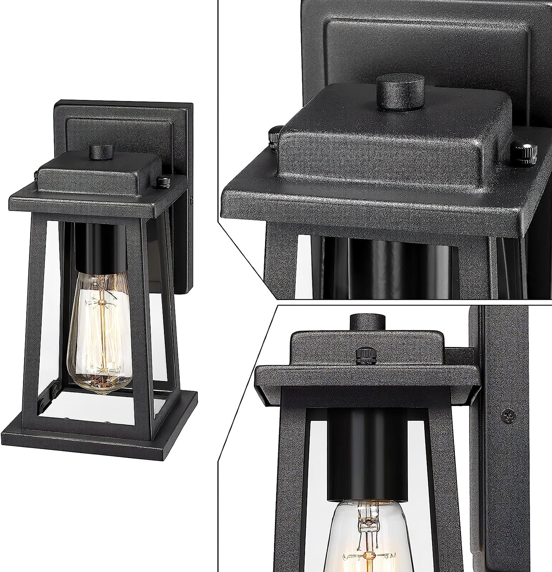 Classic Outdoor Wall Lamp - Black Metal Clear Glass Lantern Lighting