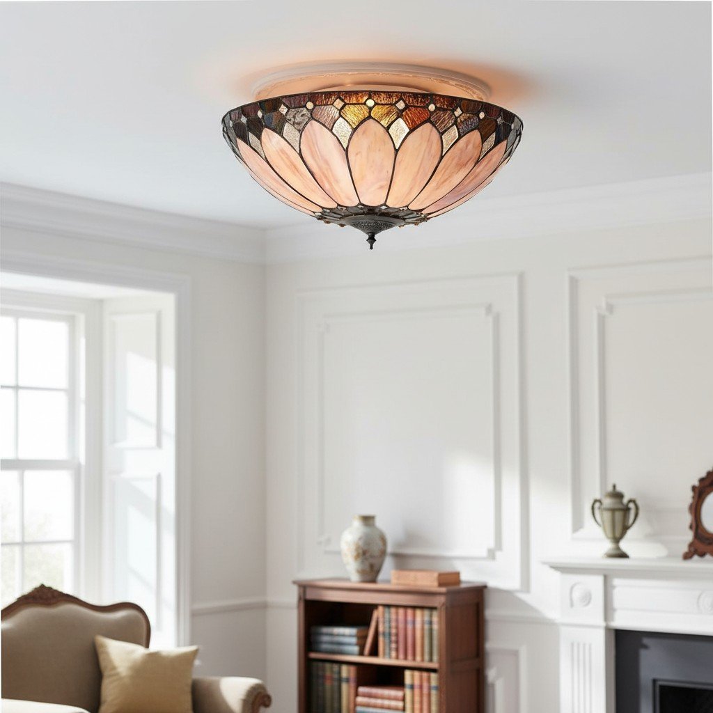 TF Brooklyn Tiffany Glass Flush Mount Ceiling Light - Art Deco Design for Hallway or Living Room