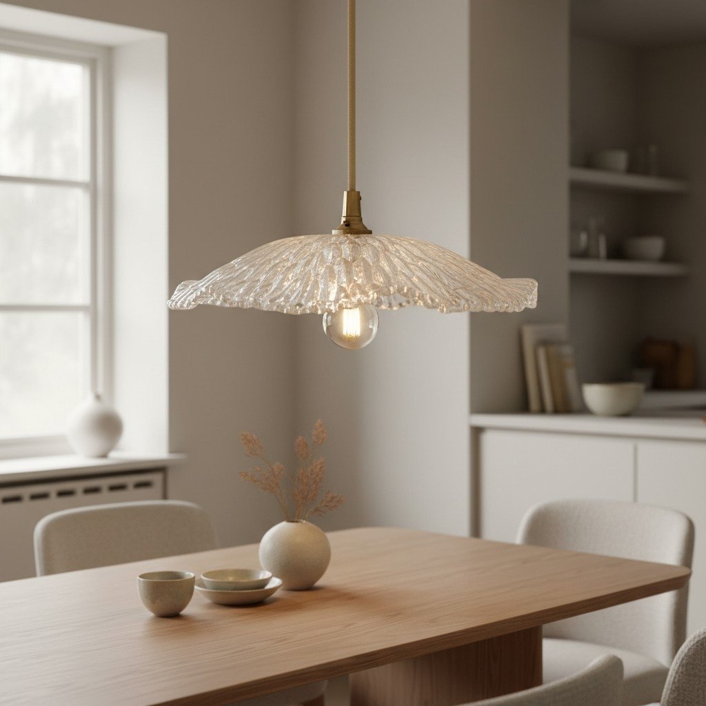 Floriaxis Floral Glass Pendant Light — Floral Glass Shade with Braided Cable for Kitchen or Dining