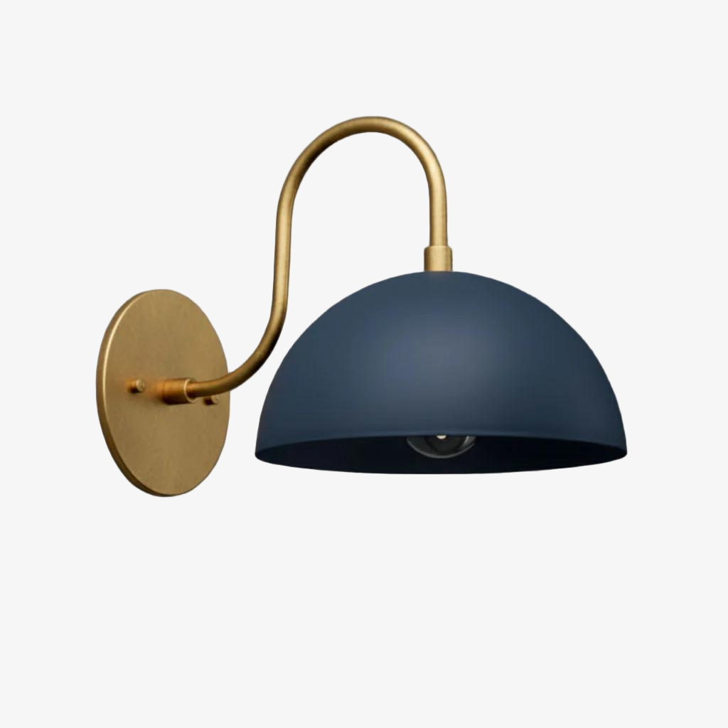 Curva Metal Industrial Wall Sconce - Curved Brass Arm - Hammered Dome Light Fixture