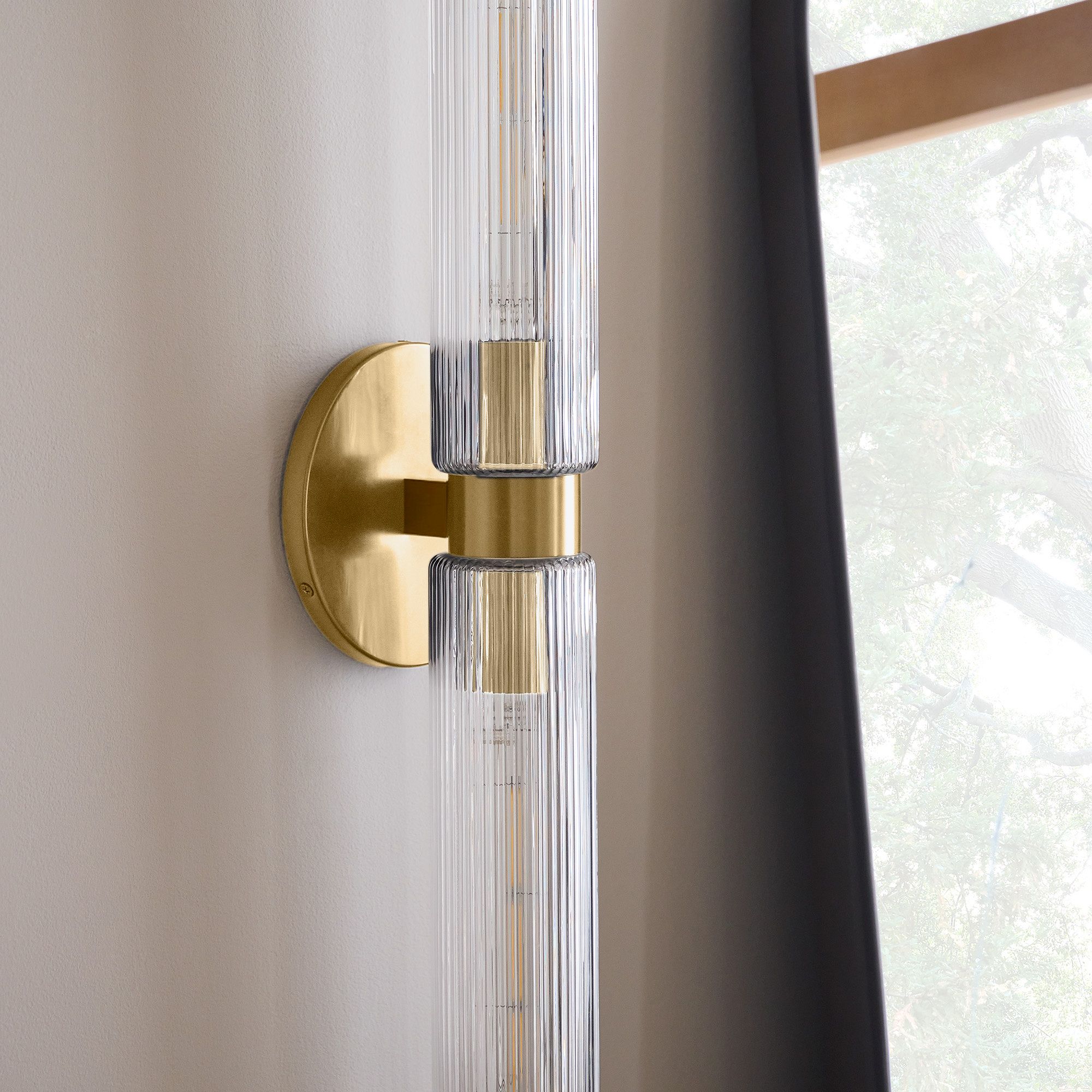 Rivora Fluted Glass Double Short Sconce - Indoor Outdoor Wall Light Elegance