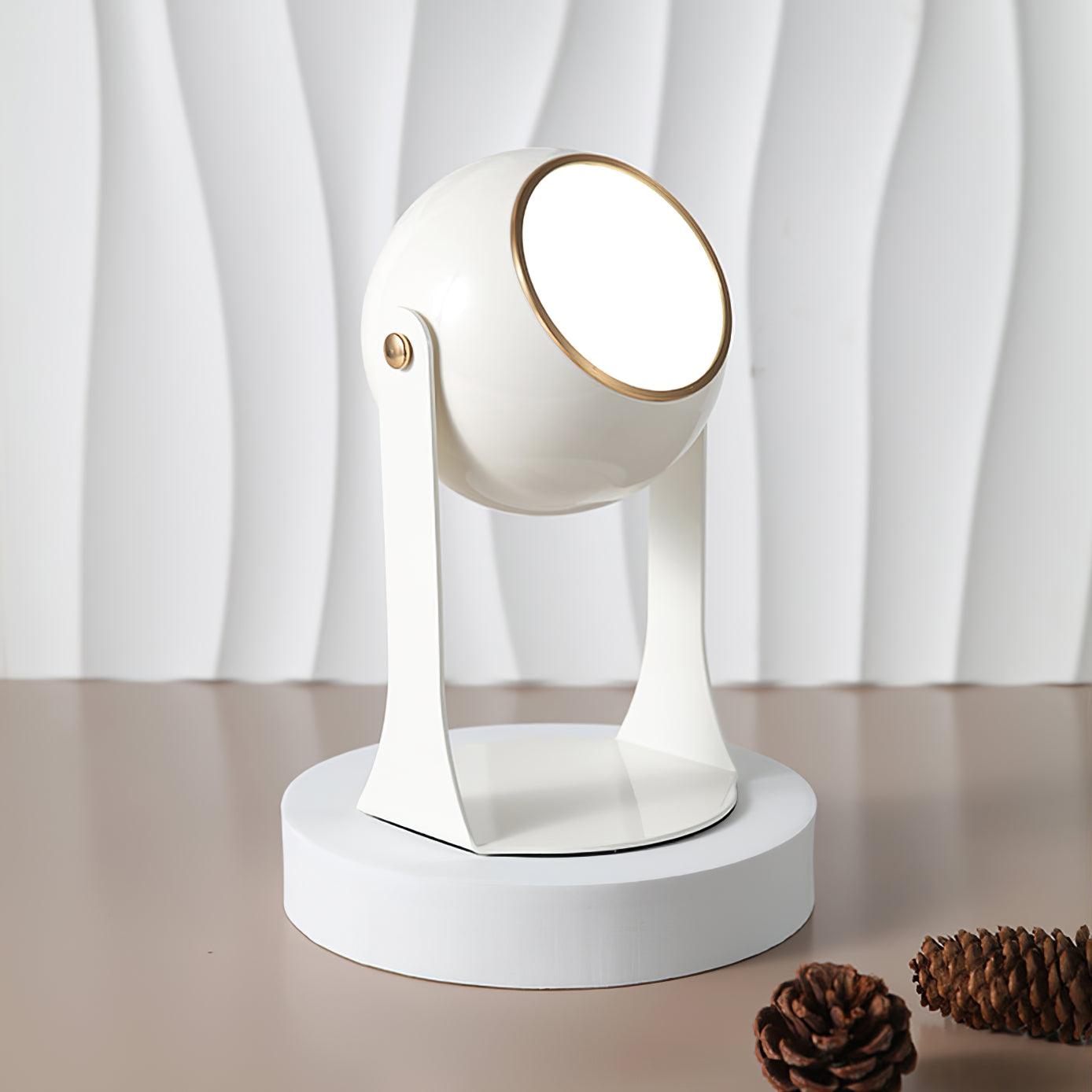 Glänzende schwarz-weiße Tischlampe – Helm-inspiriert