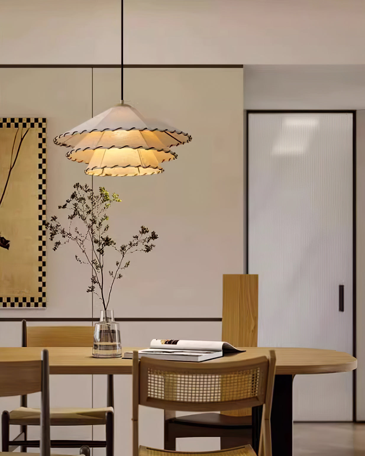 White Fabric And Metal Plug-In Pendant