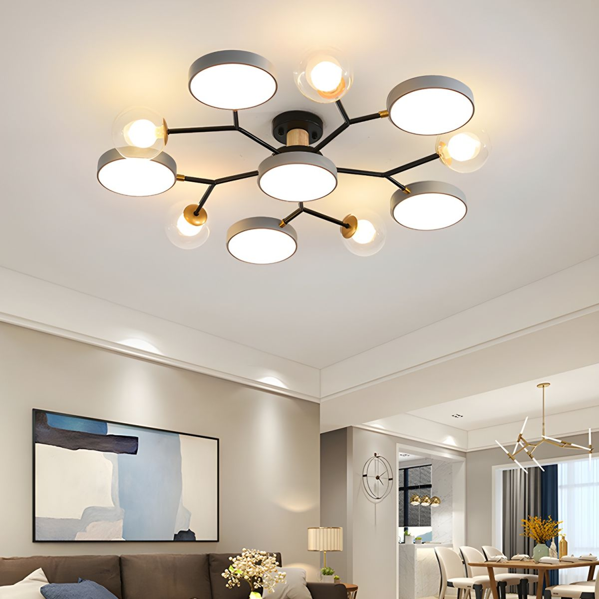 Branch LED Acrylic Ceiling Lamp - Creative Disc Design for Living Room