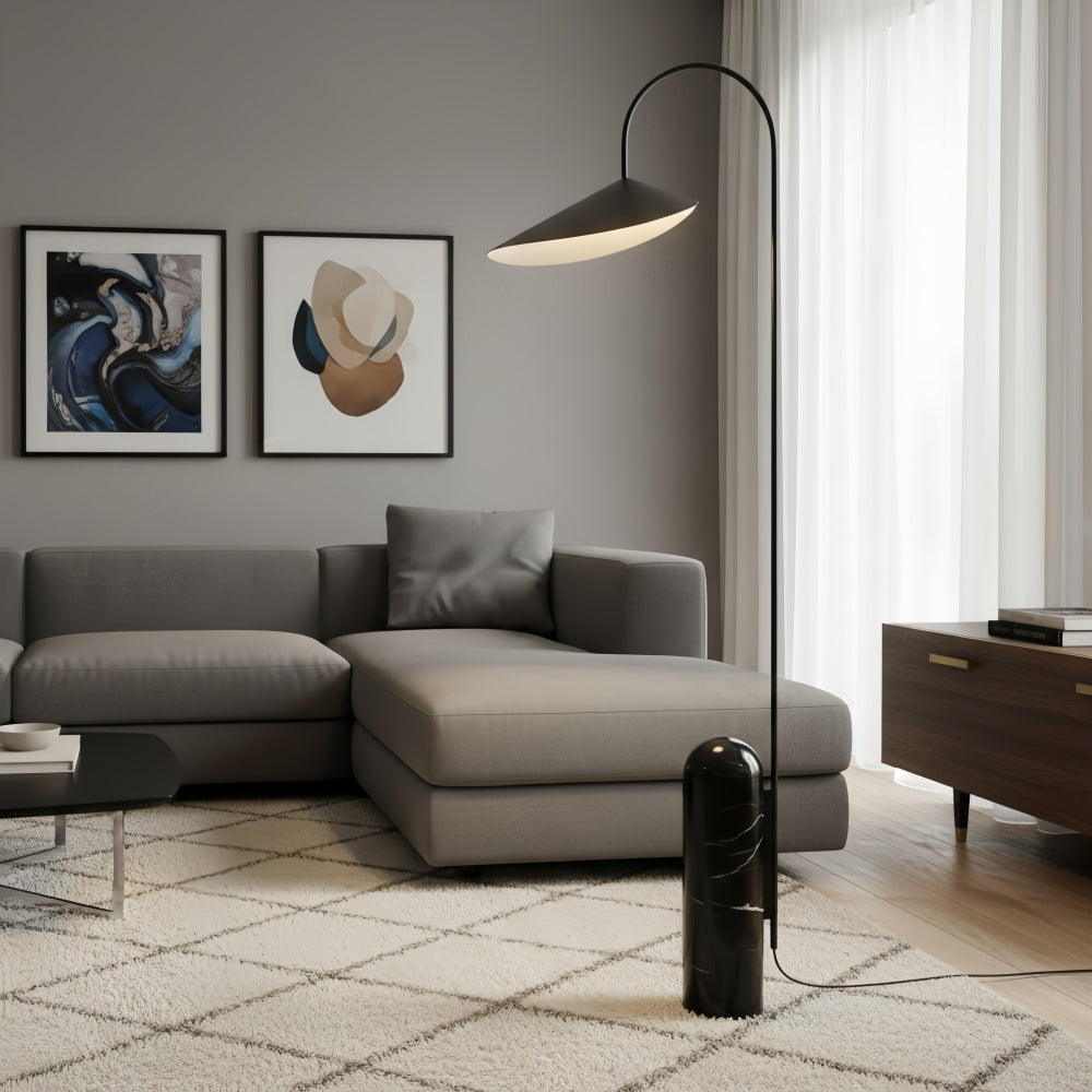 Nulavo Swivel Floor Lamp - Marble Base with Leaf-shaped Shade Modern Style for Living Room