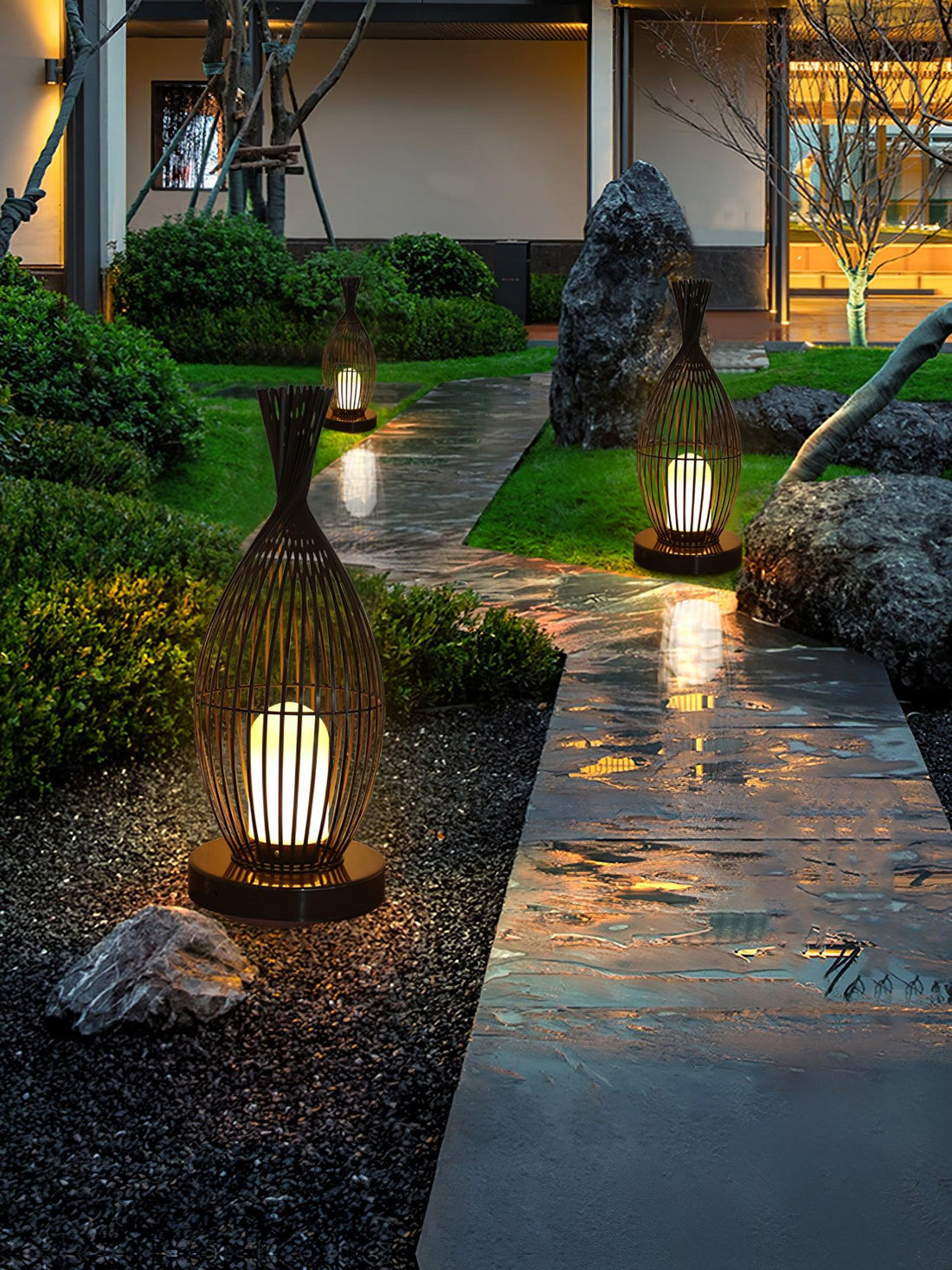 Modern Lantern Light - Spherical Striped Ambience Lamp for Outdoor