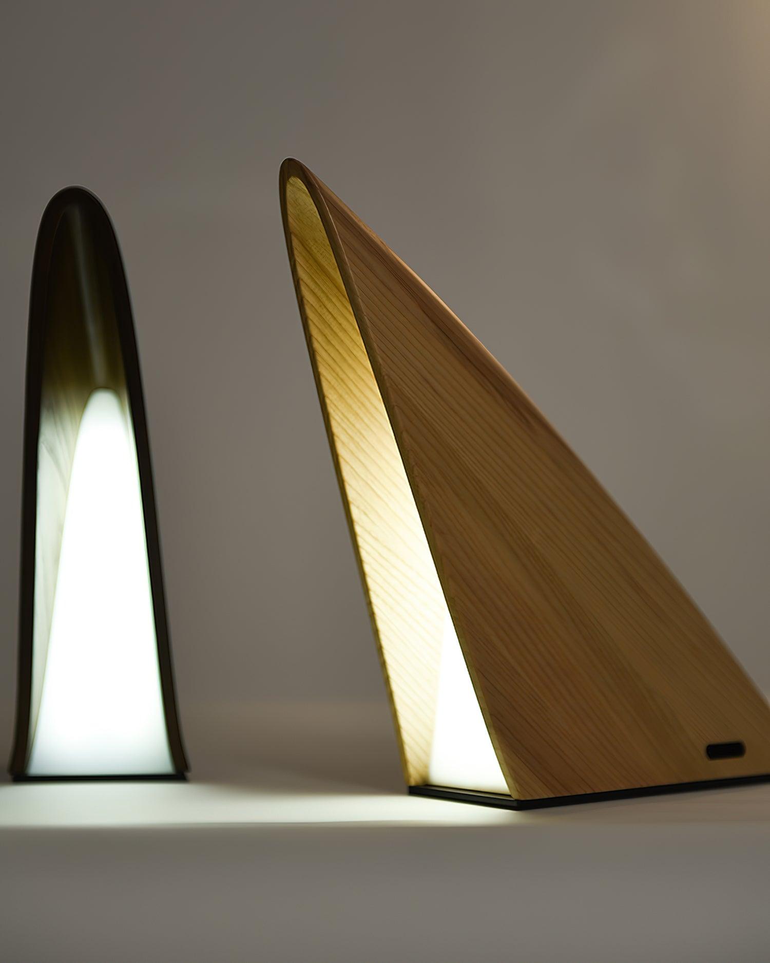 Triangular Table Lamp - Wooden Rechargeable LED for Bedroom & Office