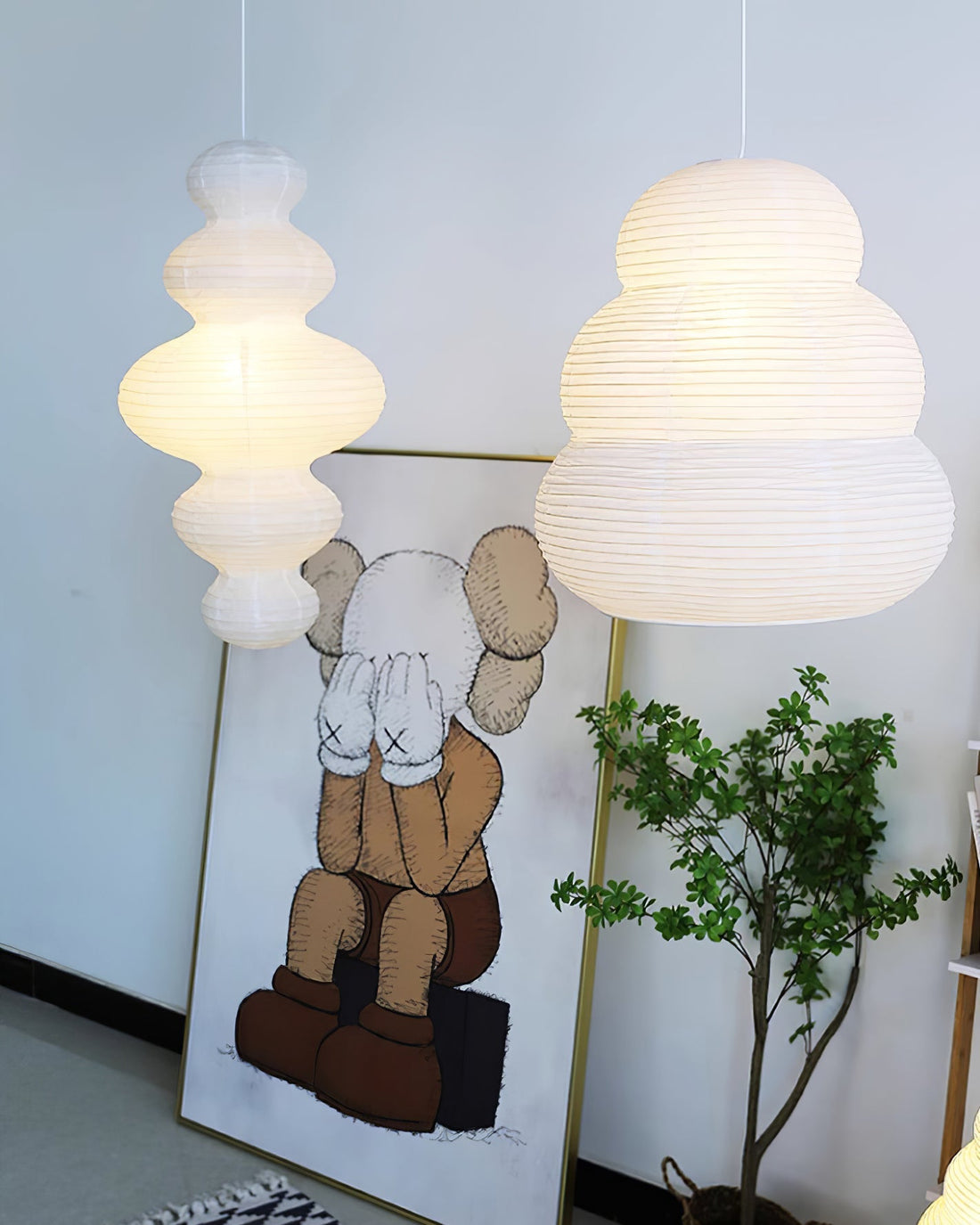 Luxurious Pendant Swag Lamp - Sculptural Rice Paper Lamp for Bedroom