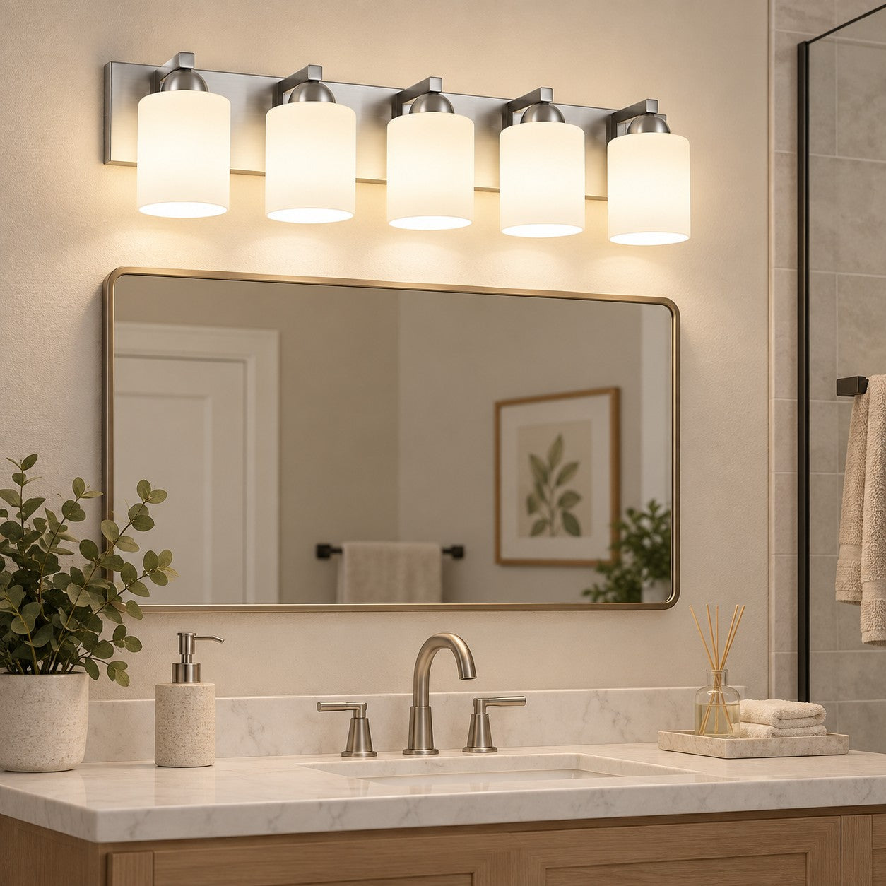 Modern Metal Vanity Light with Glass Shades for Bathrooms