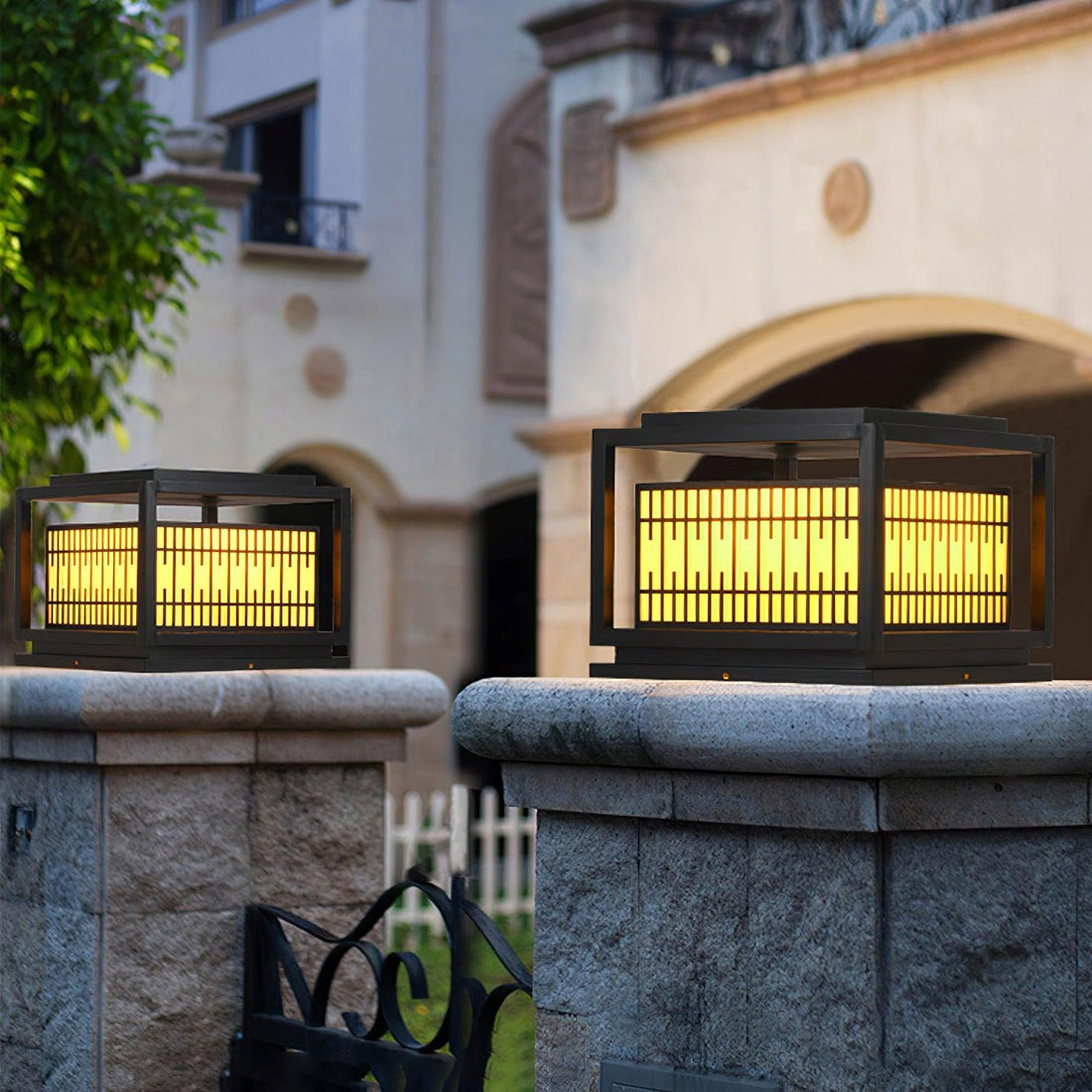 Frosted Alabaster Window Grille Light - Metal Outdoor Post Lamp