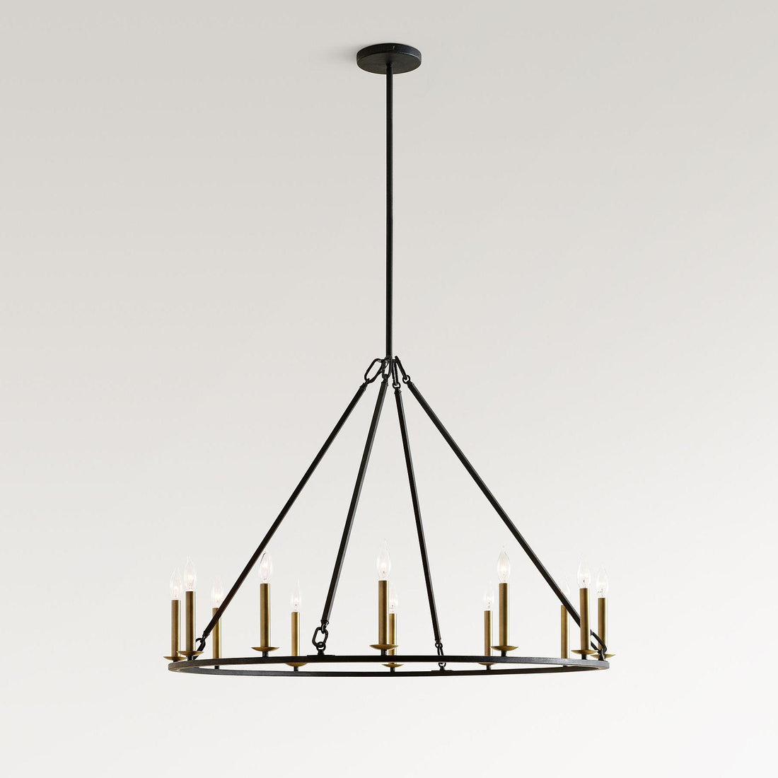 Rowan Rustic Iron Chandelier - Round Wagon Wheel Lamp for Living Room