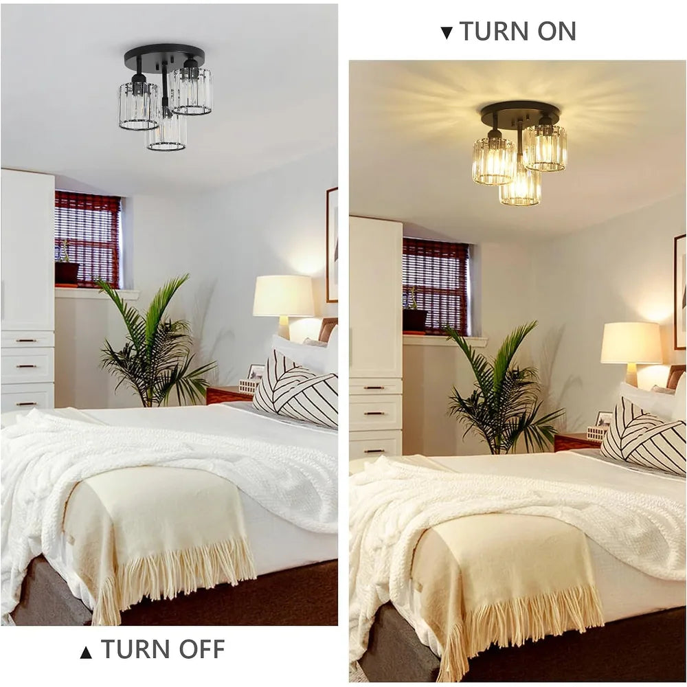 Modern Crystal Ceiling Light - Multi-head Semi Flush Mount for Bedroom