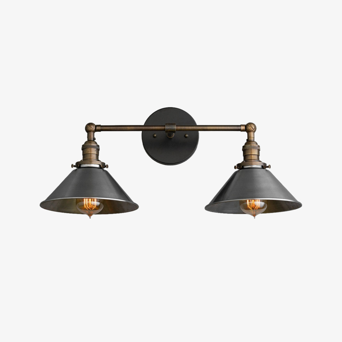 Conique Metal Industrial Wall Sconce with Dual Cone Shades - Vintage Metal Finish
