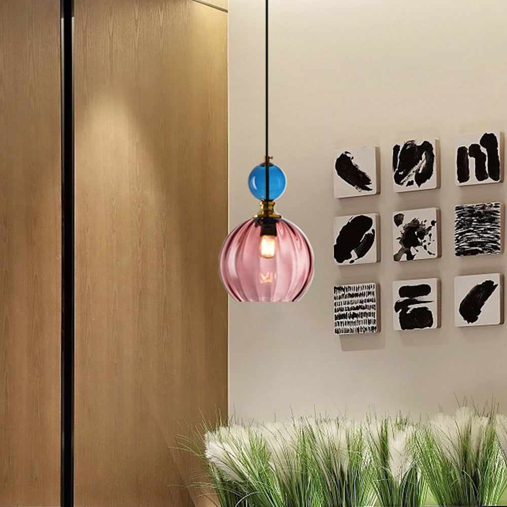 Modern Globe Pendant Light - Water Ripple Glass Lighting for Bedroom