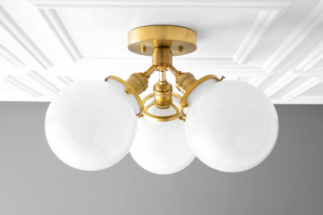 Glorica Glass Globe Light - Mid Century Semi Flush Ceiling Lamp