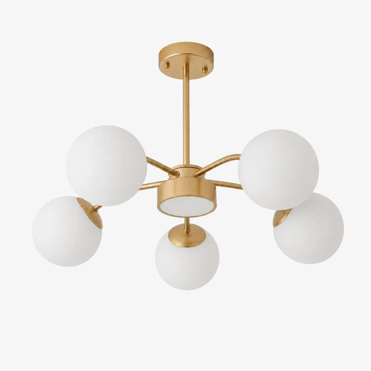 Modern milk glass chandelier with 5 lights in Gold