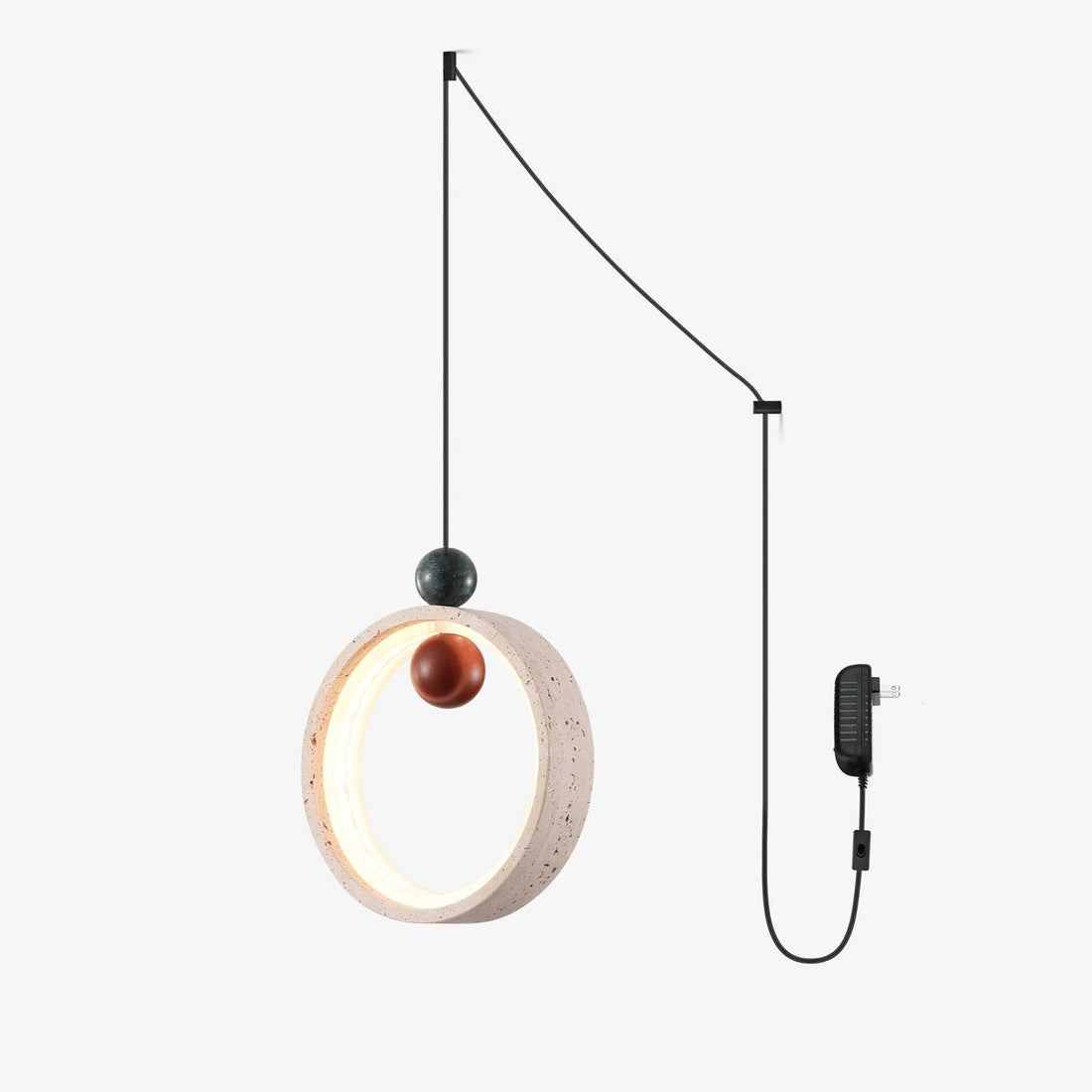 Travertine Circular Form Plug-In Pendant