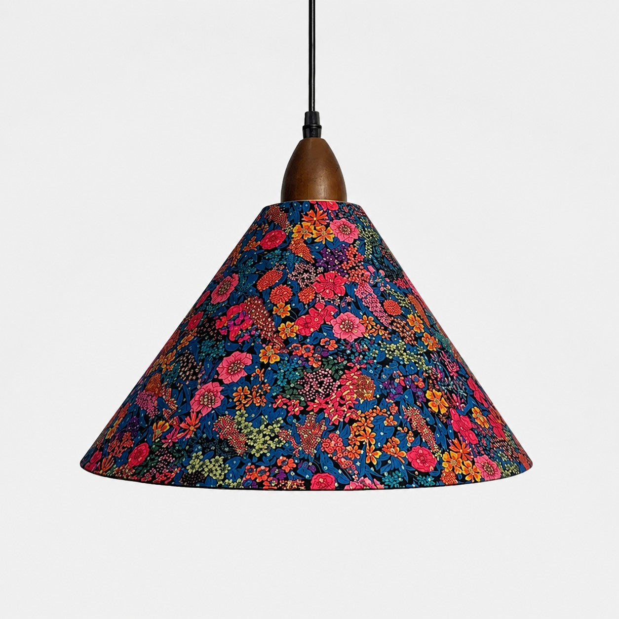 Large gold foil floral cone pendant light front view