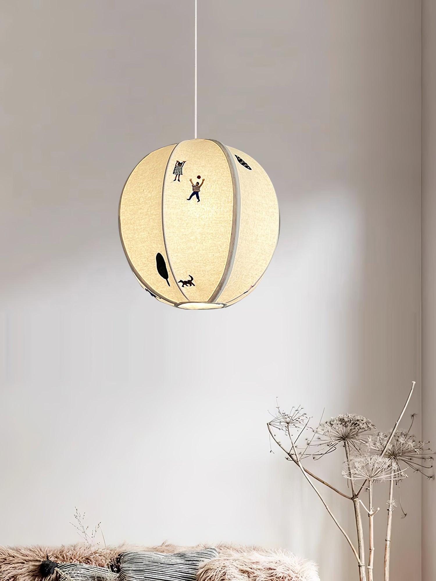 Bunte Baumwoll-Szenenpendelleuchte mit Stecker
