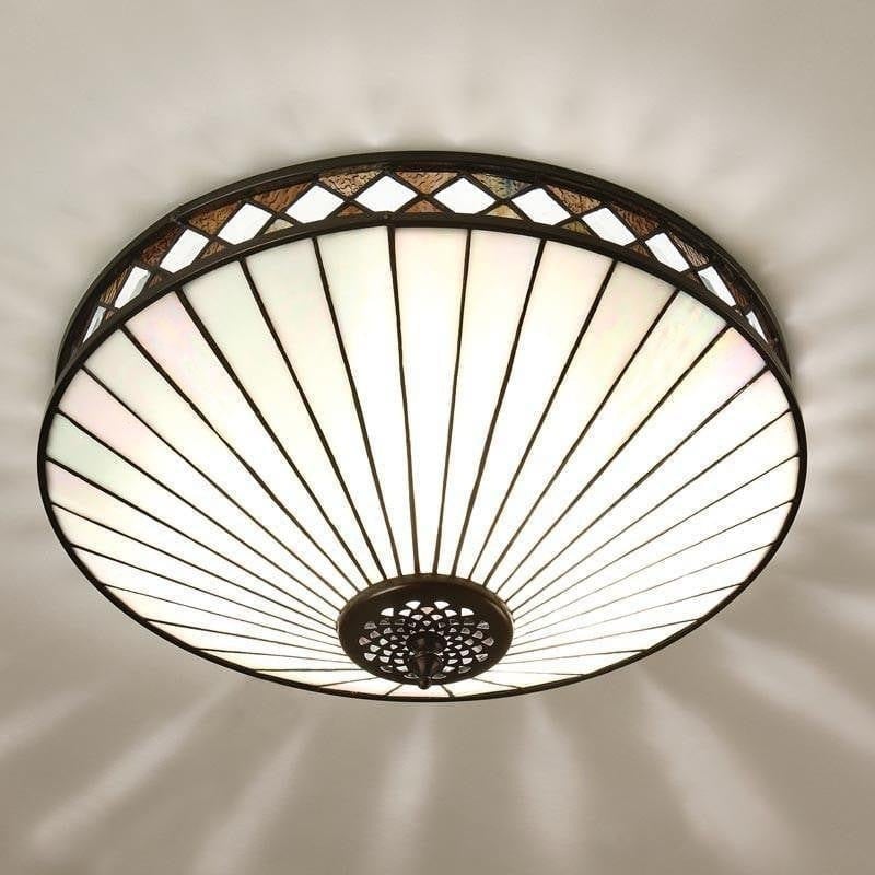 TF Fargo Geometric Flush Mount Light — Handcrafted Art Deco Stained Glass Lamp for Entryway