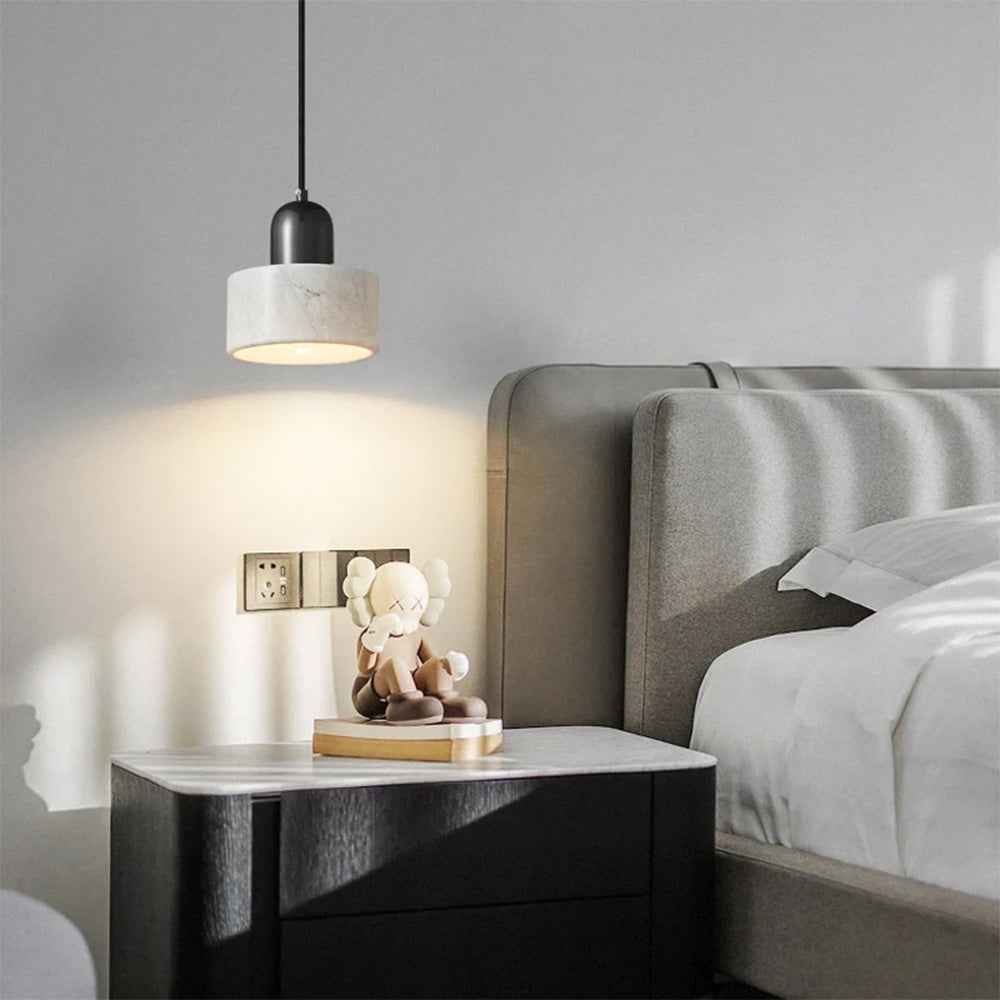 Modern Marble Pendant Lamp - Green Cylindrical Light for Dining Area