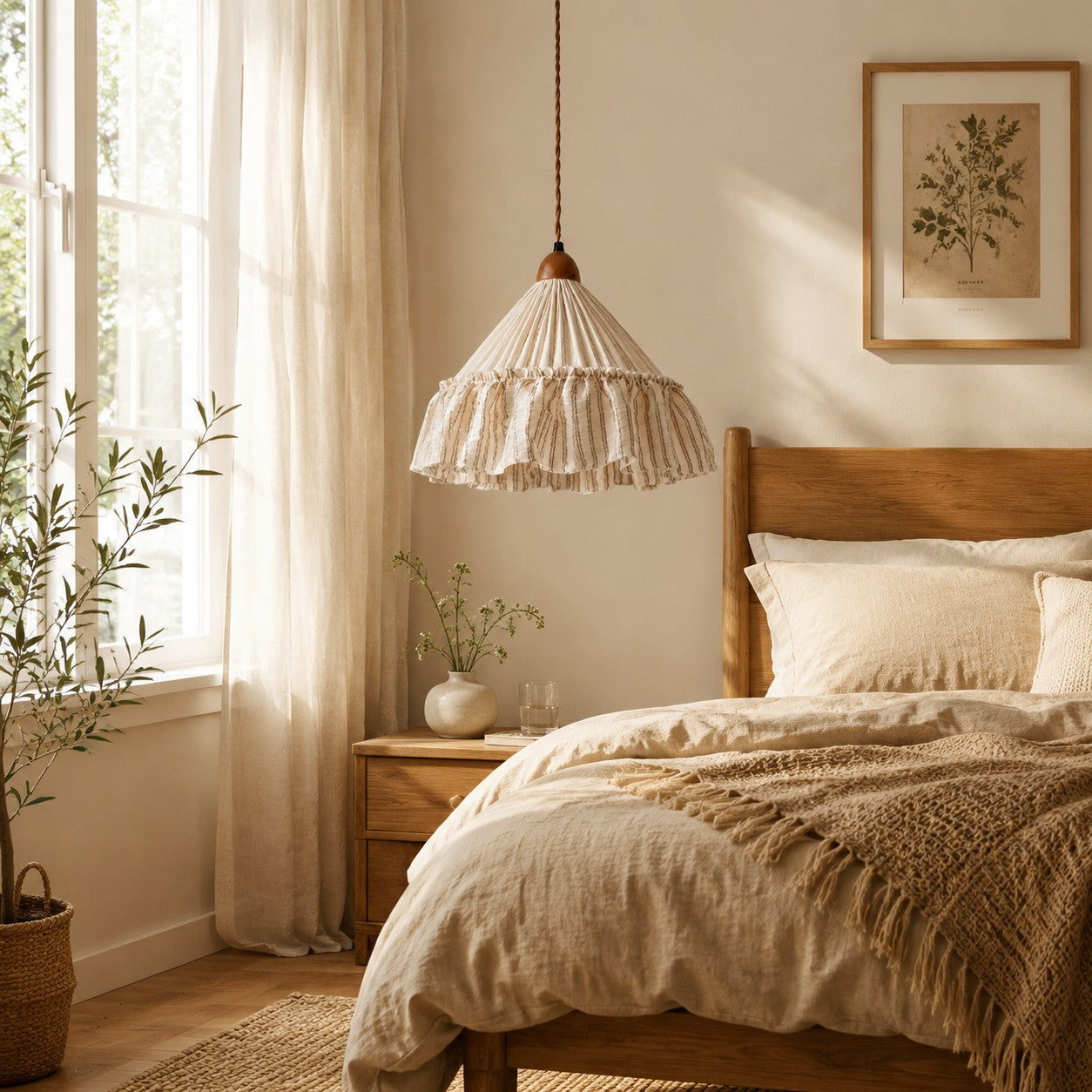 French Country Ruffled Fabric Pendant Light