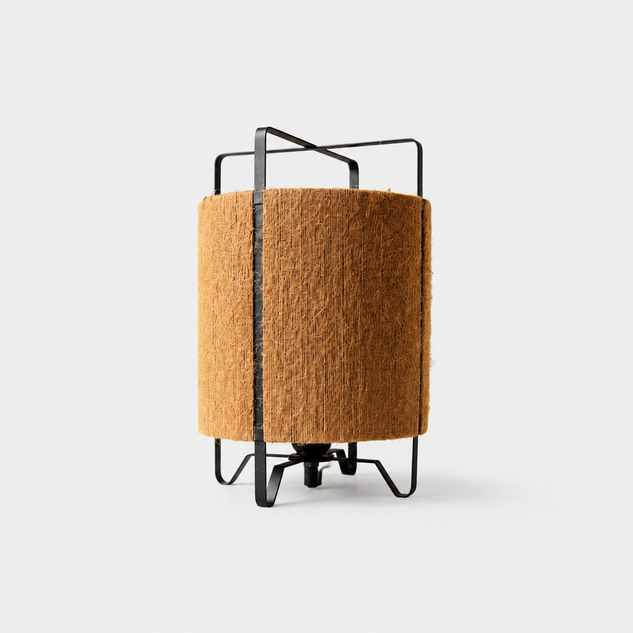 coffee fabric woven LED table lamp on gray background