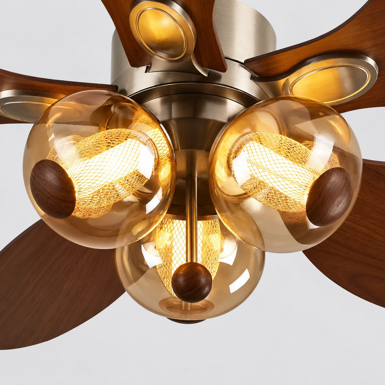 Walnut-Finish Wood Ceiling Fan with Light