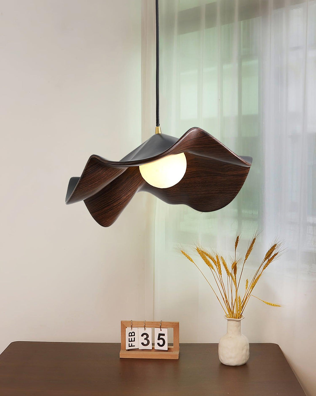 Leaf Vein Glass Plug-In Pendant Lamp