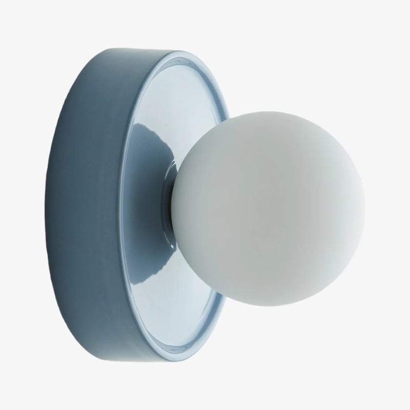 Solna Round Glass Wall Sconce with Ceramic Base—Minimalist Lighting for Bedroom or Hallway